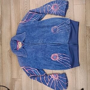 CANYON GROUP Beverly Hills Blue Chenille Fleece Womens Sz S Full Zip Jacket RARE